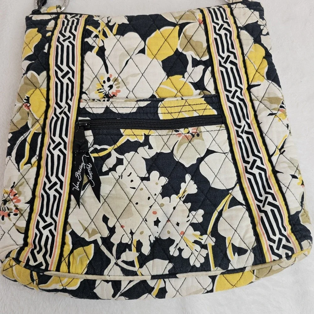 Vera Bradley Dogwood On The Go Hipster Crossbody Purse Bag Black Yellow White